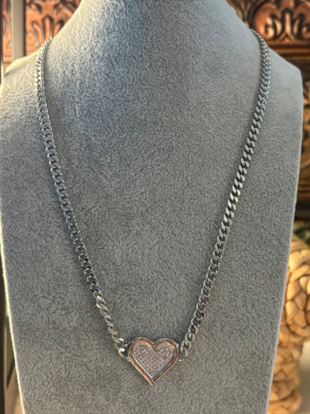 Rhodium and CZ heart necklace